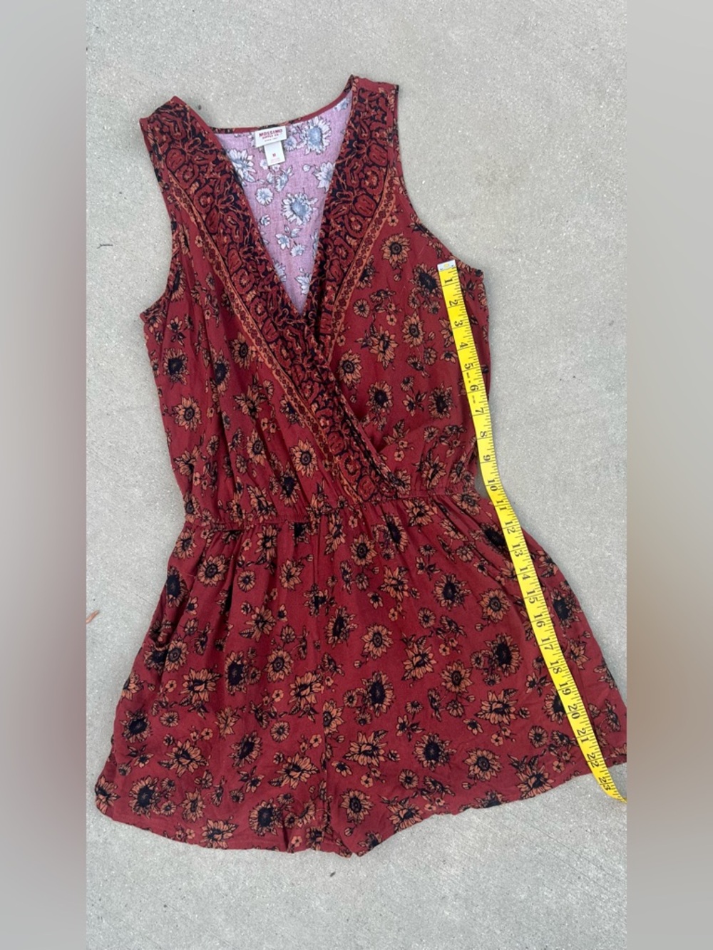 Mossimo Boho Rust Sunflower Floral Print Romper Medium Pockets Whimsy Fairycore - Picture 8 of 15